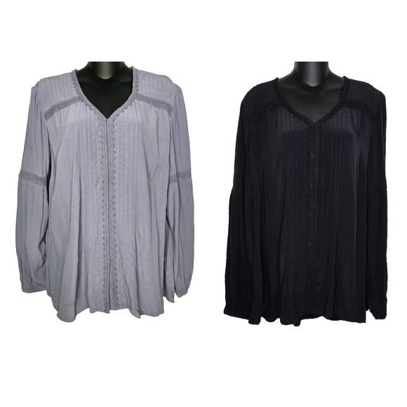 LOGO by Lori Goldstein Tops - 2 LOGO Lori Goldstein Blouse Top Lot Womens Medium Black Lavender Button Pleated